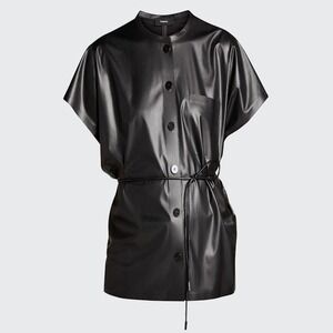 Theory Belted Triangle Shirt Top Black Faux Leather